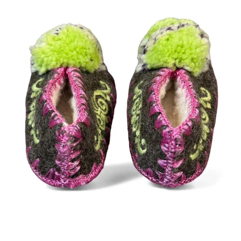 Karagiannis‎ Handmade Traditional Greek Wool Slipper Baby Purple Green UK 3 Gift